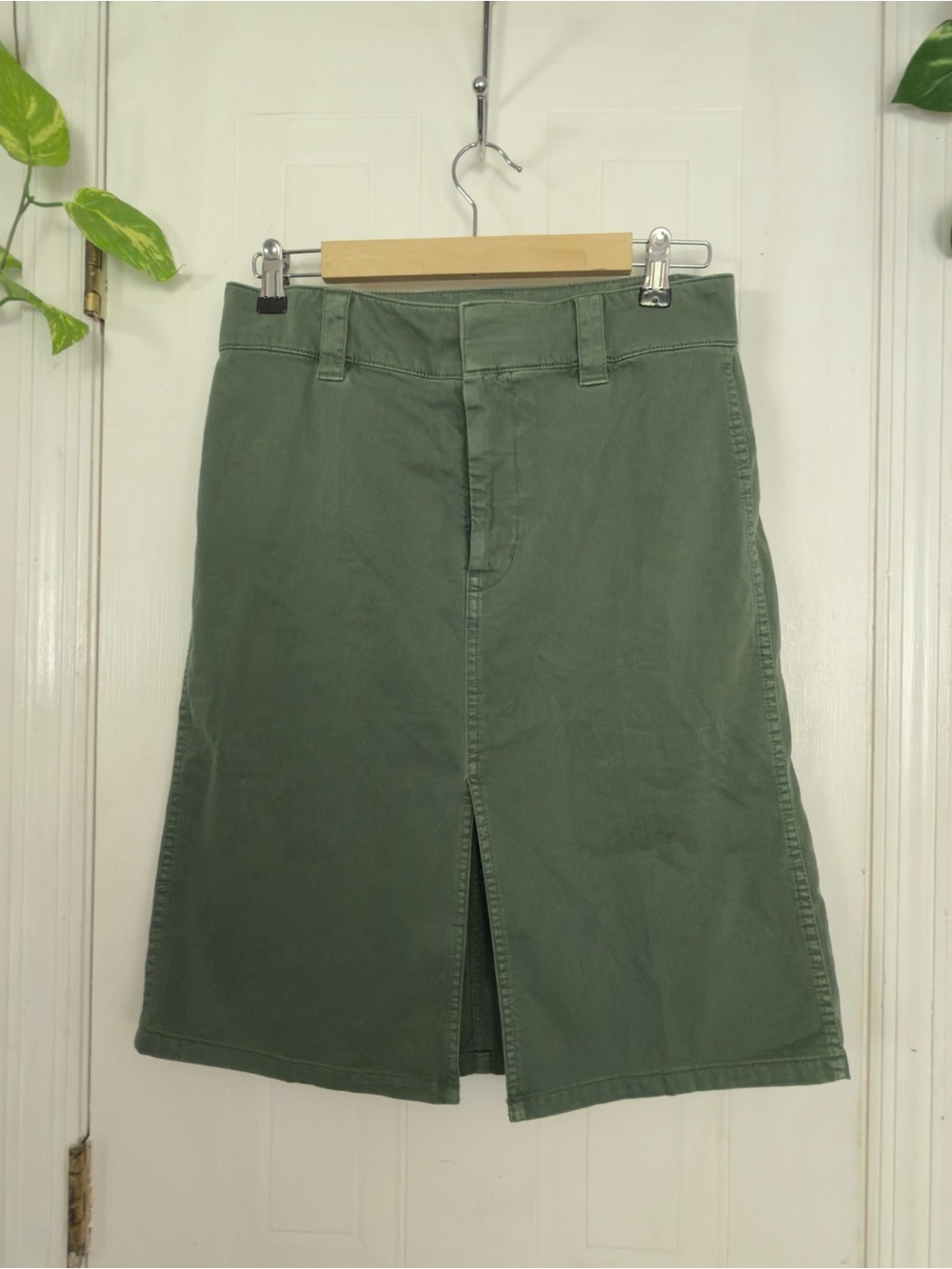 Madewell Olive Green Midi Skirt with Front Slit 6
